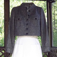 Bolero Jacket, Short Tweed Coat, Designer Black Silver Sparkle Suit Top, Women's Size Small 4 - Thumbnail 2