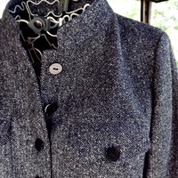 Bolero Jacket, Short Tweed Coat, Designer Black Silver Sparkle Suit Top, Women's Size Small 4 - Thumbnail 3