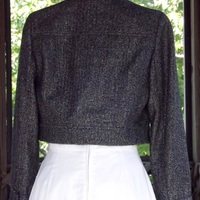 Bolero Jacket, Short Tweed Coat, Designer Black Silver Sparkle Suit Top, Women's Size Small 4 - Thumbnail 4