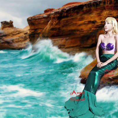 P135 high waist green metallic mermaid skirt fish tail costume stretch walkable