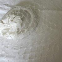 Silk Bridal Hat with Vintage Veiling  - Thumbnail 2