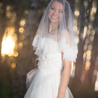 The Katrine Veil--Silk Tulle Mantilla Drop Veil with Delicate Chantilly Lace  - Thumbnail 1