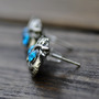 Antique Style OWL SHAPE Pin Earring with Blue Rhinestone - Thumbnail 1