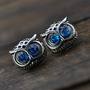 Antique Style OWL SHAPE Pin Earring with Blue Rhinestone - Thumbnail 3