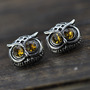 Antique Style OWL SHAPE Pin Earring with Yellow Rhinestone - Thumbnail 1