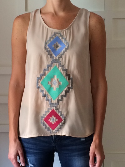Aztec Embroidery Tank ~ Beige 