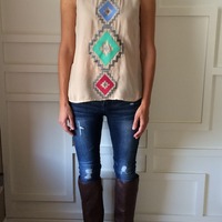 Aztec Embroidery Tank ~ Beige  - Thumbnail 3