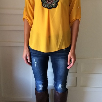 Embellished bib top ~ mustard
