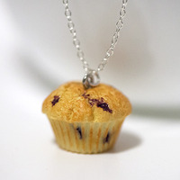 Kawaii Cute Miniature Food Necklaces - BlueBerry Muffin with Sterling Silver Chain - Thumbnail 1