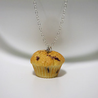 Kawaii Cute Miniature Food Necklaces - BlueBerry Muffin with Sterling Silver Chain - Thumbnail 2