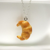 Kawaii Cute Miniature Food Necklaces - Croissant with Sterling Silver Chain - Thumbnail 1