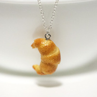 Kawaii Cute Miniature Food Necklaces - Croissant with Sterling Silver Chain - Thumbnail 2