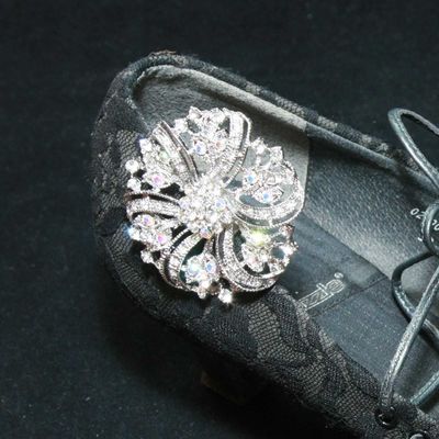 Vintage style floral aurora borealis ab crystal rhinestone shoe clips pair