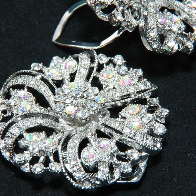 Vintage style floral aurora borealis ab crystal rhinestone shoe clips pair