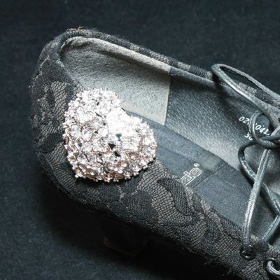 Rhinestone crystal heart shaped wedding dance shoes clips pair