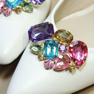 Colorful acrylic gold tone wedding bridal shoe clips - Thumbnail 5