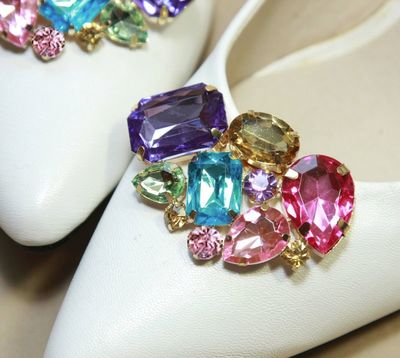 Colorful Acrylic Gold Tone Wedding Bridal Shoe Clips
