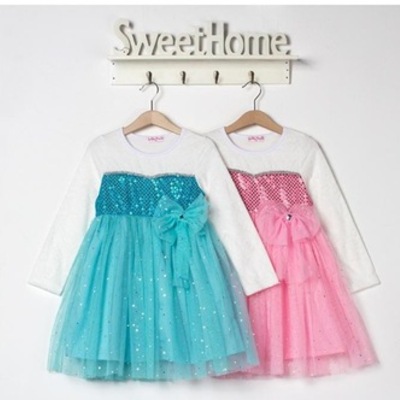  2014 frozen girl elsa & anna princess children dresses 2-8ys baby clothing girls party lace dress frozen - Thumbnail 2