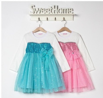  2014 Frozen Girl Elsa & Anna Princess children dresses 2-8ys baby clothing girls party lace dress frozen