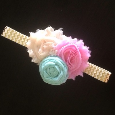 Pink, ivory and mint shabby headband