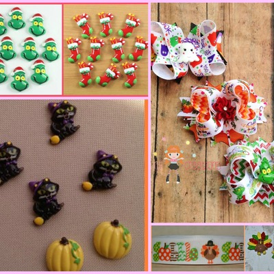 Holiday 3 pack special/halloween/fall/christmas/chunky necklaces/bubblegum beads/hair bow/girls jewelry/photo props