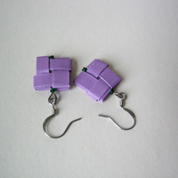 Purple Haze Earrings - Rescued Paper With Emerald Green Beads - Thumbnail 3