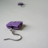 Purple Haze Earrings - Rescued Paper With Emerald Green Beads - Thumbnail 2