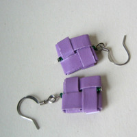 Purple Haze Earrings - Rescued Paper With Emerald Green Beads - Thumbnail 4