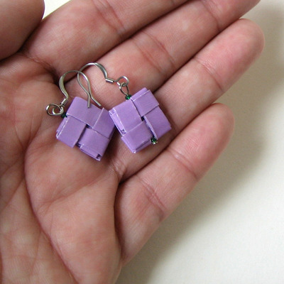 Purple Haze Earrings - Rescued Paper With Emerald Green Beads