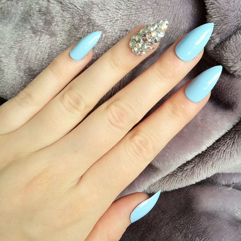 021rf Baby Blue Gloss Stiletto Swarovski Ring Finger Doobys Nails Online Store Powered By Storenvy