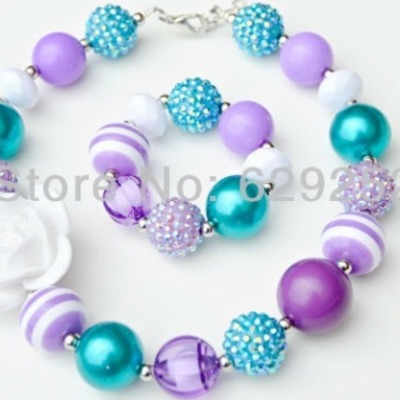 Turquoise & purple chunky necklace set 