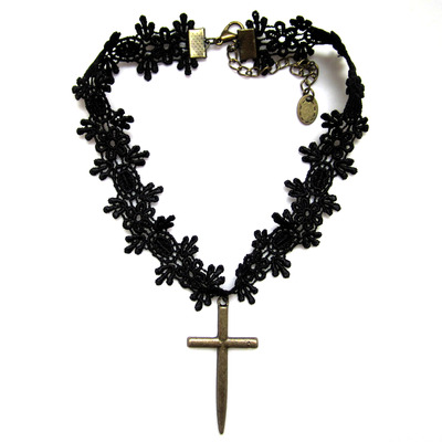 Gothic Black Lace with  Cross Choker