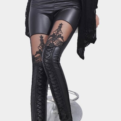 Lace up embroidered leggings