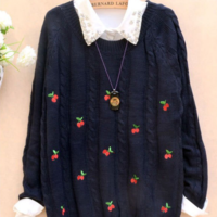 Autumn/Winter Cute Cherry Knitting  Loose Sweater Jumper Top Free Ship SP141330 - Thumbnail 2