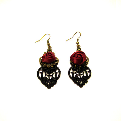 Gothic red rose earrings