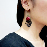 Gothic Red Rose Earrings - Thumbnail 2