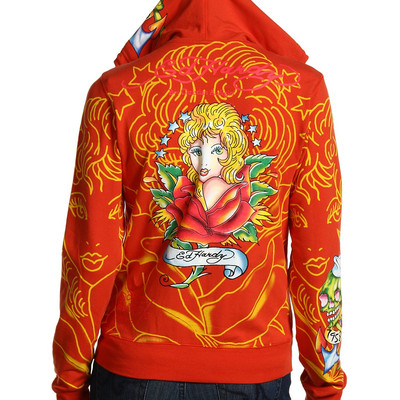 Ed hardy flaming tiger hoodie sweater pink xs