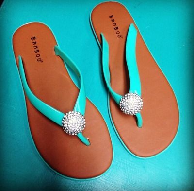 Aqua Flip Flops With Rhinestones