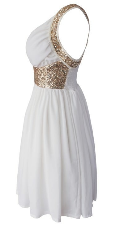 Sequins Teal Gold Chiffon Back Cross White