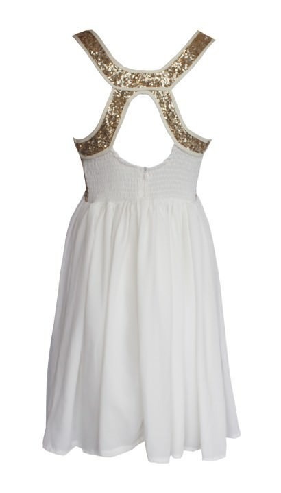 Sequins Teal Gold Chiffon Back Cross White