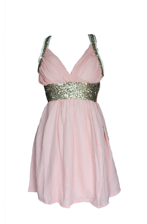 Sequins Teal Gold Chiffon Back Cross Pink