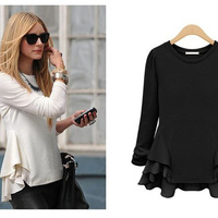 Ladies Ruffle Blouse Black - Thumbnail 1