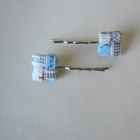 Hair Pin Pair - Eco-Chic Map Embellished - Thumbnail 1