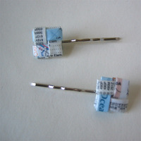 Hair Pin Pair - Eco-Chic Map Embellished - Thumbnail 2