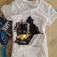 New York Taxi Foil and Ink Silk Screen Limited Edition T-shirt featuring Checker Taxi Cab, Tank, V-neck - Thumbnail 1