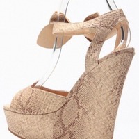 Nude Snake Print Bow Wedges - Thumbnail 3