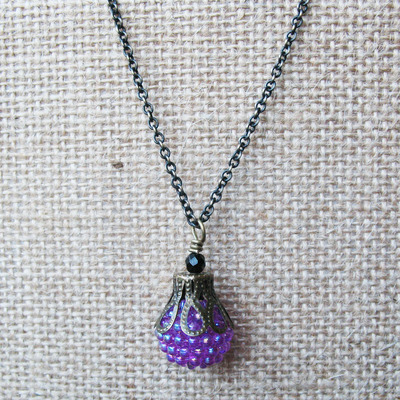 Violet purple single bead long necklace