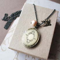 Locket With Bird Charm Necklace Long Necklace Jewelry