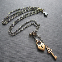 Heart Lock and Key Charm Necklace - Thumbnail 3