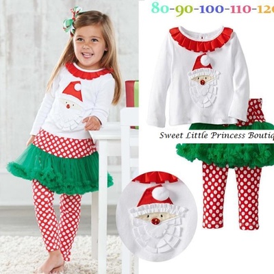 2014 new christmas 2pc/set childrens suit kids clothing baby girls dress cotton fashion christmas gift - Thumbnail 5